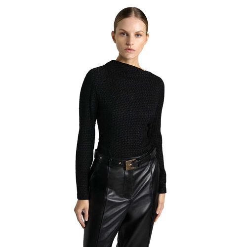 Cue Soft Shirred Jacquard Long Sleeve Top